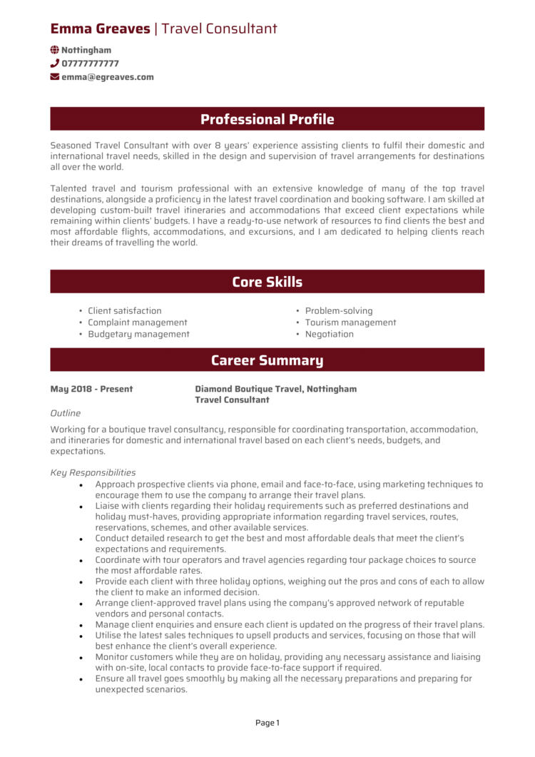 Travel Consultant CV