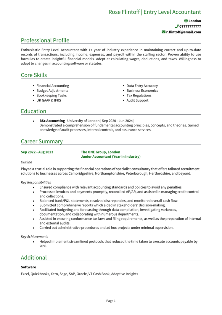 Entry Level Accountant CV-1 Entry Level Accountant CV