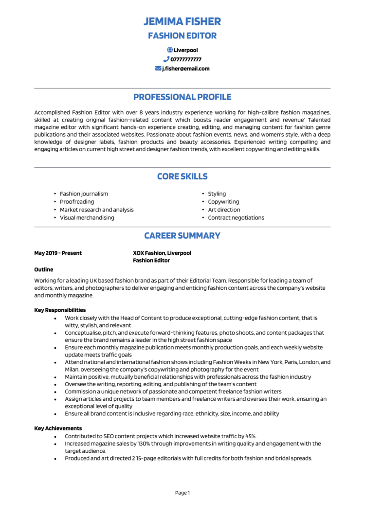 Fashion Editor CV