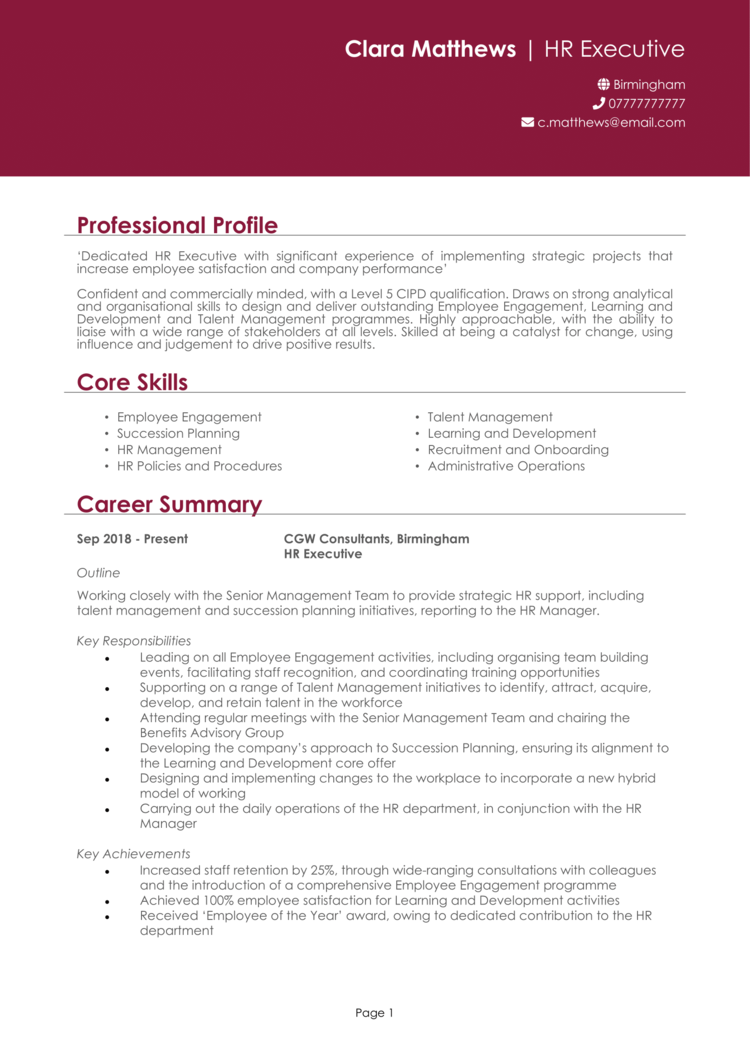 HR Executive CV