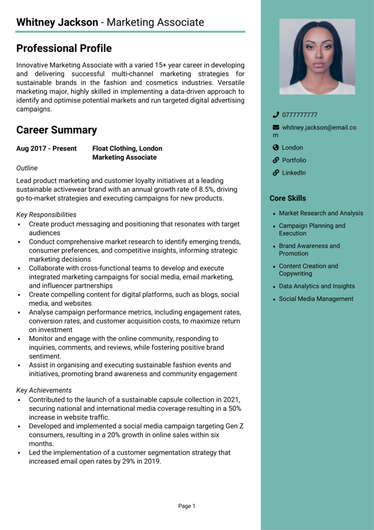Marketing Associate CV
