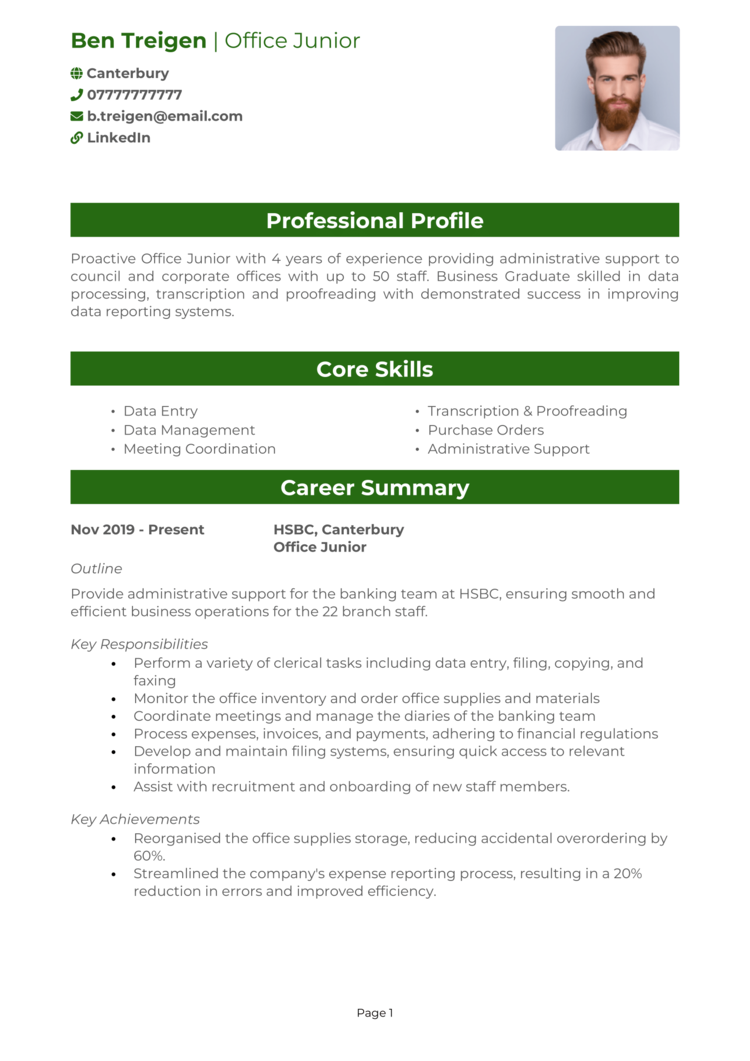 Office Junior CV