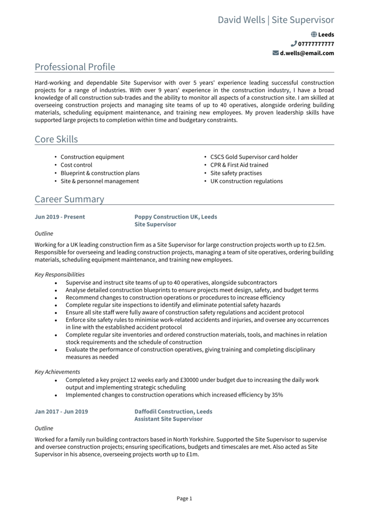 Site Supervisor CV
