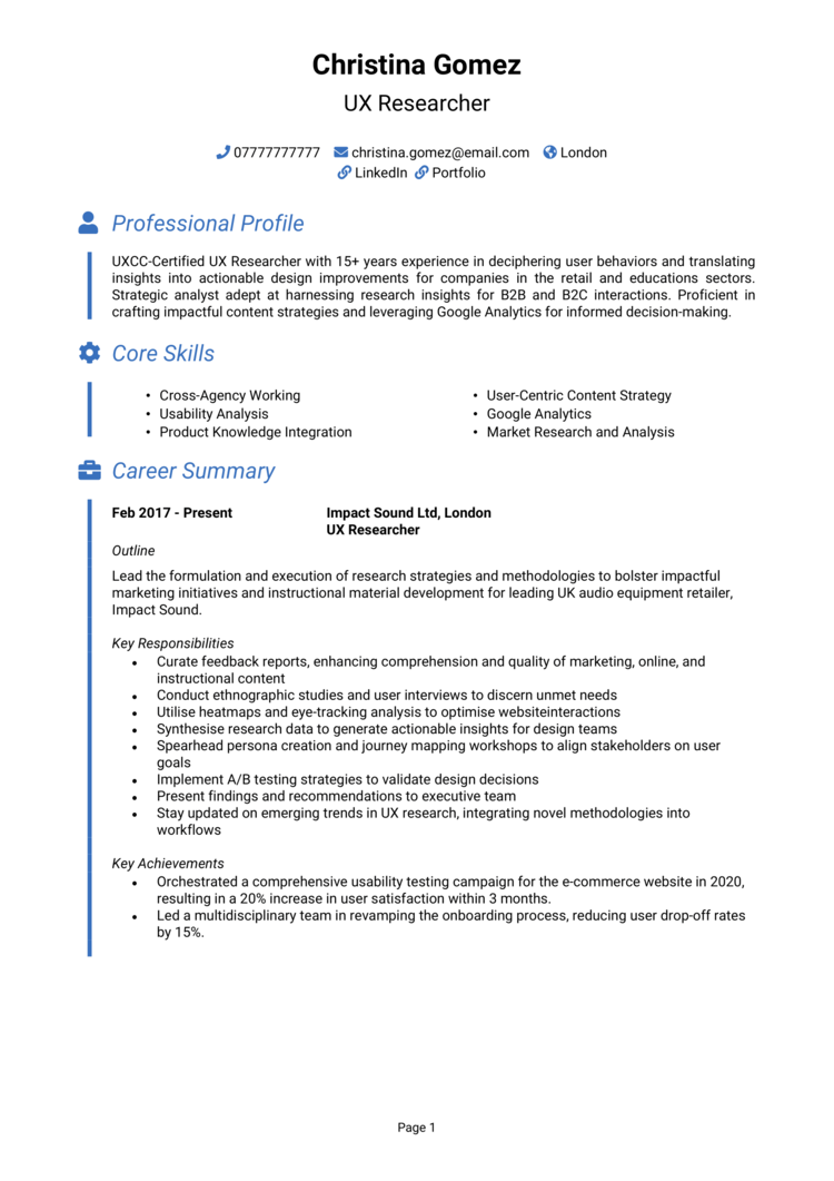UX Researcher CV